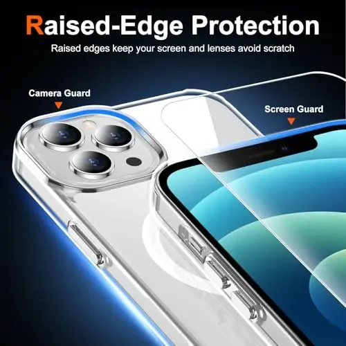 Temdan for iPhone 12& iPhone 12 Pro Case Clear with Screen Protector, Compatible with Magsafe, Anti-Yellowing, Military-Grade Protection, Shockproof Slim Magnetic Phone Case Cover, Transparent - 5
