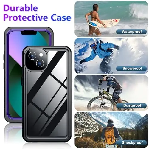 Temdan iPhone 13 Kılıfı ile Uyumlu Su Geçirmez, Dahili Ekran ve Kamera Koruyucu IP68 Su Altı Tam Gövde 13FT Askeri Düşmeye ve Darbeye Dayanıklı Telefon Kılıfı 6.1