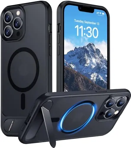 Temdan Magnetic Compatible with iPhone 13 Pro Case, [Built-in Invisible Kickstand][Compatible with MagSafe] [Military Grade Shockproof] Slim Translucent Matte Phone Case for iPhone 13 Pro 6.1