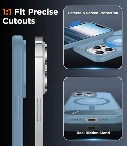 Temdan Magnetic Compatible with iPhone 13 Pro Case, [Built-in Invisible Kickstand][Compatible with MagSafe] [Military Grade Shockproof] Slim Translucent Matte Phone Case for iPhone 13 Pro 6.1