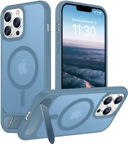 Temdan Magnetic Compatible with iPhone 13 Pro Case, [Built-in Invisible Kickstand][Compatible with MagSafe][Military Grade Shockproof] Slim Translucent Matte Phone Case for iPhone 13 Pro 6.1
