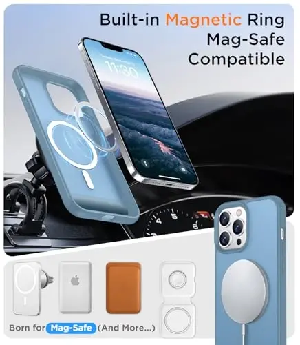 Temdan Magnetic Compatible with iPhone 13 Pro Case, [Built-in Invisible Kickstand][Compatible with MagSafe][Military Grade Shockproof] Slim Translucent Matte Phone Case for iPhone 13 Pro 6.1