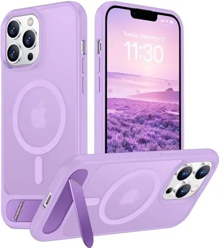 Temdan Magnetic Compatible with iPhone 13 Pro Case, [Built-in Invisible Kickstand][Compatible with MagSafe][Military Grade Shockproof] Slim Translucent Matte Phone Case for iPhone 13 Pro 6.1