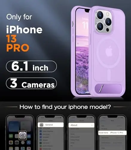 Temdan Magnetic Compatible with iPhone 13 Pro Case, [Built-in Invisible Kickstand][Compatible with MagSafe][Military Grade Shockproof] Slim Translucent Matte Phone Case for iPhone 13 Pro 6.1