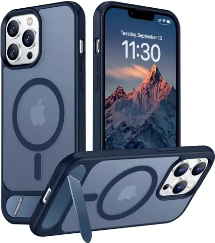 Temdan Magnetic Compatible with iPhone 13 Pro Case, [Built-in Invisible Kickstand][Compatible with MagSafe] [Military Grade Shockproof] Slim Translucent Matte Phone Case for iPhone 13 Pro 6.1