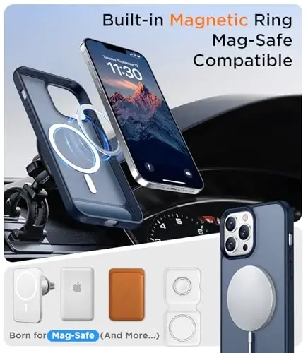 Temdan Magnetic Compatible with iPhone 13 Pro Case, [Built-in Invisible Kickstand][Compatible with MagSafe] [Military Grade Shockproof] Slim Translucent Matte Phone Case for iPhone 13 Pro 6.1