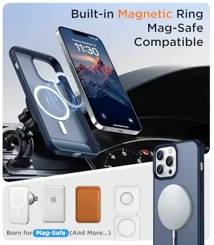 Temdan Magnetic Compatible with iPhone 13 Pro Case, [Built-in Invisible Kickstand][Compatible with MagSafe] [Military Grade Shockproof] Slim Translucent Matte Phone Case for iPhone 13 Pro 6.1