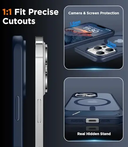 Temdan iPhone 13 Pro Kılıfı ile Uyumlu Manyetik, [Dahili Görünmez Destek Çubuğu][MagSafe ile Uyumlu] [Askeri Sınıf Darbeye Dayanıklı] İnce Yarı Saydam Mat Telefon Kılıfı iPhone 13 Pro 6.1