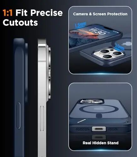 Temdan Magnetic Compatible with iPhone 13 Pro Case, [Built-in Invisible Kickstand][Compatible with MagSafe] [Military Grade Shockproof] Slim Translucent Matte Phone Case for iPhone 13 Pro 6.1