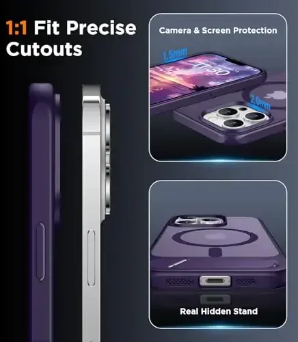 Temdan Magnetic Compatible with iPhone 13 Pro Case, [Built-in Invisible Kickstand][Compatible with MagSafe] [Military Grade Shockproof] Slim Translucent Matte Phone Case for iPhone 13 Pro 6.1