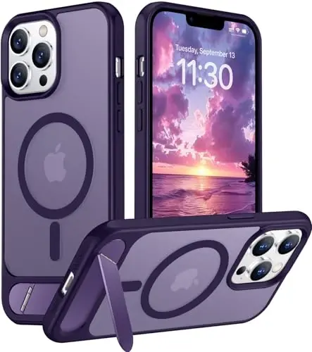 Temdan Magnetic Compatible with iPhone 13 Pro Case, [Built-in Invisible Kickstand][Compatible with MagSafe] [Military Grade Shockproof] Slim Translucent Matte Phone Case for iPhone 13 Pro 6.1