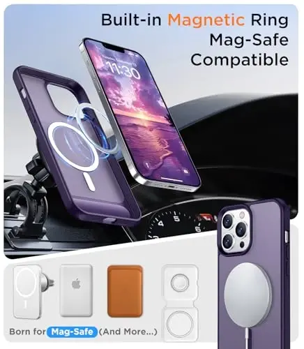 Temdan Magnetic Compatible with iPhone 13 Pro Case, [Built-in Invisible Kickstand][Compatible with MagSafe] [Military Grade Shockproof] Slim Translucent Matte Phone Case for iPhone 13 Pro 6.1