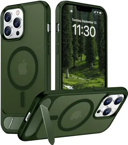 Temdan Magnetic Compatible with iPhone 13 Pro Case, [Built-in Invisible Kickstand][Compatible with MagSafe] [Military Grade Shockproof] Slim Translucent Matte Phone Case for iPhone 13 Pro 6.1