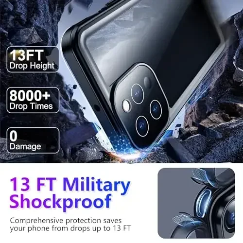 Temdan iPhone 13 Pro Max Case suv oʻtkazmaydigan, oʻrnatilgan ekran va kamera himoyachisi IP68 suv osti toʻliq korpus 13FT harbiy zarbga chidamli zarbga chidamli telefon qutisi 6,7
