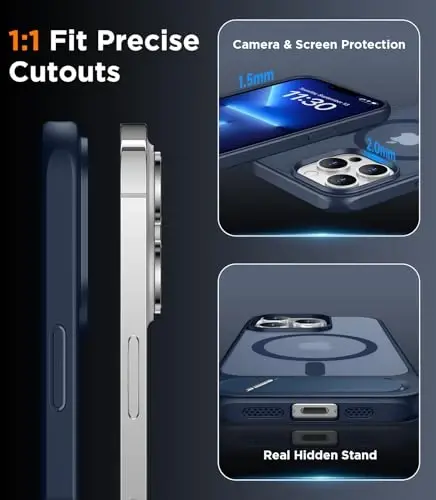 Temdan Magnetic Compatible with iPhone 13 Pro Max Case, [Built-in Invisible Kickstand][Compatible with MagSafe] [Military Grade Shockproof] Slim Translucent Matte Phone Case for iPhone 13 Pro Max 6.7