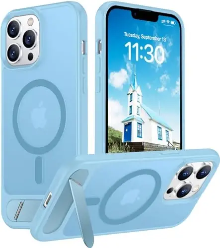 Temdan Magnetic Compatible with iPhone 13 Pro Max Case, [Built-in Invisible Kickstand][Compatible with MagSafe] [Military Grade Shockproof] Slim Translucent Matte Phone Case for iPhone 13 Pro Max 6.7