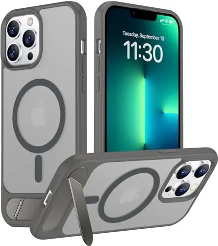 Temdan Magnetic Compatible with iPhone 13 Pro Max Case, [Built-in Invisible Kickstand][Compatible with MagSafe] [Military Grade Shockproof] Slim Translucent Matte Phone Case for iPhone 13 Pro Max 6.7