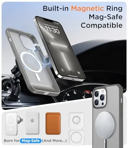 Temdan Magnetic Compatible with iPhone 13 Pro Max Case, [Built-in Invisible Kickstand][Compatible with MagSafe] [Military Grade Shockproof] Slim Translucent Matte Phone Case for iPhone 13 Pro Max 6.7