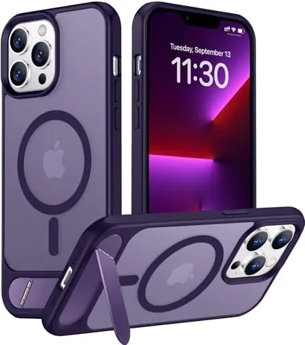 Temdan Magnetic Compatible with iPhone 13 Pro Max Case, [Built-in Invisible Kickstand][Compatible with MagSafe] [Military Grade Shockproof] Slim Translucent Matte Phone Case for iPhone 13 Pro Max 6.7