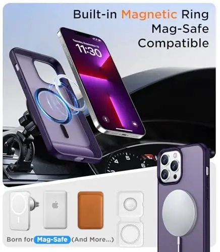 Temdan Magnetic Compatible with iPhone 13 Pro Max Case, [Built-in Invisible Kickstand][Compatible with MagSafe] [Military Grade Shockproof] Slim Translucent Matte Phone Case for iPhone 13 Pro Max 6.7