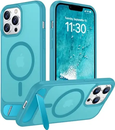 Temdan Magnetic Compatible with iPhone 13 Pro Max Case, [Built-in Invisible Kickstand][Compatible with MagSafe] [Military Grade Shockproof] Slim Translucent Matte Phone Case for iPhone 13 Pro Max 6.7