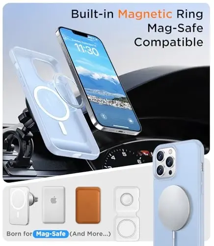 Temdan Magnetic Compatible with iPhone 13 Pro Max Case, [Built-in Invisible Kickstand][Compatible with MagSafe] [Military Grade Shockproof] Slim Translucent Matte Phone Case for iPhone 13 Pro Max 6.7
