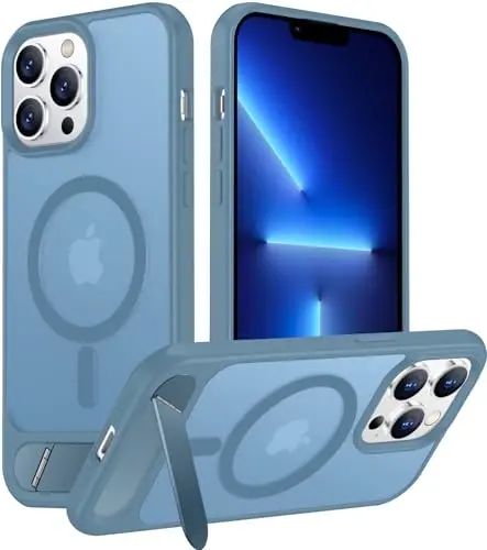Temdan Magnetic Compatible with iPhone 13 Pro Max Case, [Built-in Invisible Kickstand][Compatible with MagSafe][Military Grade Shockproof] Slim Translucent Matte Phone Case for iPhone 13 Pro Max 6.7
