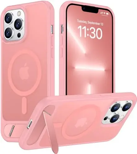 Temdan Magnetic Compatible with iPhone 13 Pro Max Case, [Built-in Invisible Kickstand][Compatible with MagSafe][Military Grade Shockproof] Slim Translucent Matte Phone Case for iPhone 13 Pro Max 6.7