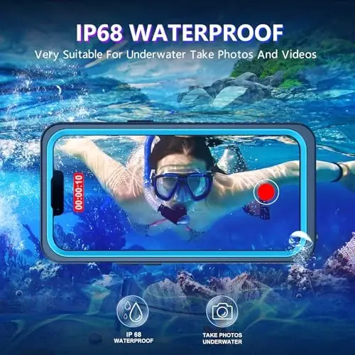 Temdan iPhone 13 Pro Max Kılıfı ile Uyumlu Su Geçirmez, Dahili Ekran ve Kamera Koruyuculu IP68 Su Altı Tam Gövde 13FT Askeri Düşmeye ve Darbeye Dayanıklı Telefon Kılıfı 6.7