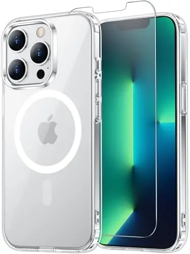 Temdan for iPhone 13 Pro Max Case Clear with Screen Protector, Compatible with Magsafe, Anti-Yellowing, Military-Grade Protection, Shockproof Slim Magnetic Phone Case Cover, Transparen - 5