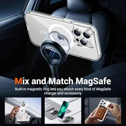 Temdan for iPhone 13 Pro Max Case Clear with Screen Protector, Compatible with Magsafe, Anti-Yellowing, Military-Grade Protection, Shockproof Slim Magnetic Phone Case Cover, Transparen - 6