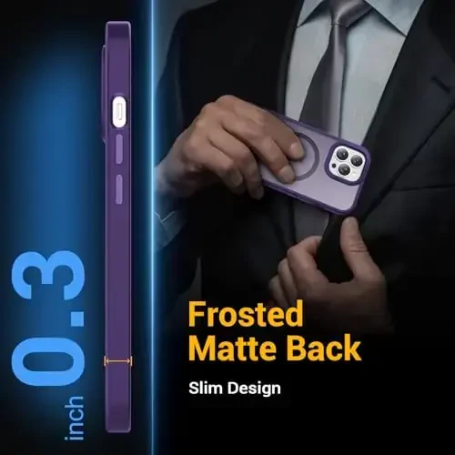 Temdan iPhone 13 Pro Max uchun g‘ilof, Magsafe bilan mos, sarg‘ayishga qarshi, harbiy darajadagi himoya, zarbaga chidamli ingichka magnitli telefon g‘ilofi, to‘q binafsha - 5