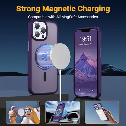 Temdan iPhone 13 Pro Max uchun g‘ilof, Magsafe bilan mos, sarg‘ayishga qarshi, harbiy darajadagi himoya, zarbaga chidamli ingichka magnitli telefon g‘ilofi, to‘q binafsha - 3