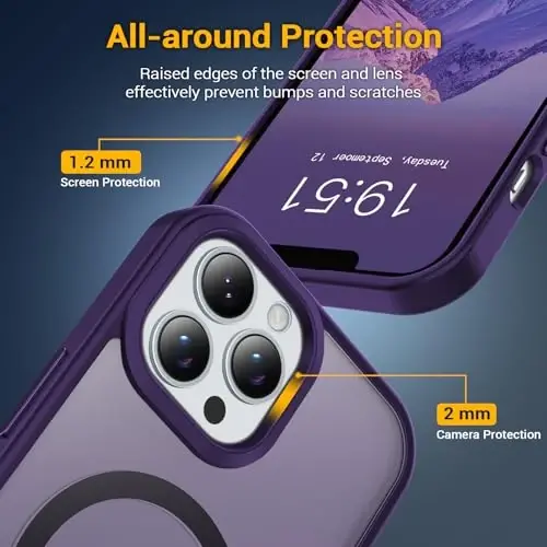 Temdan iPhone 13 Pro Max uchun g‘ilof, Magsafe bilan mos, sarg‘ayishga qarshi, harbiy darajadagi himoya, zarbaga chidamli ingichka magnitli telefon g‘ilofi, to‘q binafsha - 4