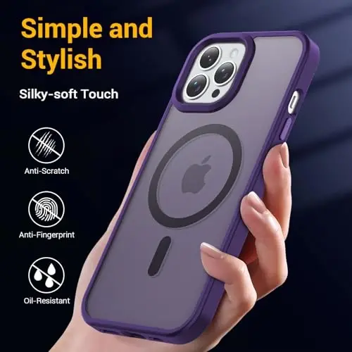 Temdan iPhone 13 Pro Max uchun g‘ilof, Magsafe bilan mos, sarg‘ayishga qarshi, harbiy darajadagi himoya, zarbaga chidamli ingichka magnitli telefon g‘ilofi, to‘q binafsha - 6