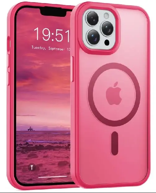 Temdan iPhone 13 Pro Max uchun g'ilof, Magsafe bilan mos, sarg'ayishga qarshi, harbiy darajadagi himoya, zarbga chidamli ingichka magnit telefon g'ilofi, pushti rang - 1
