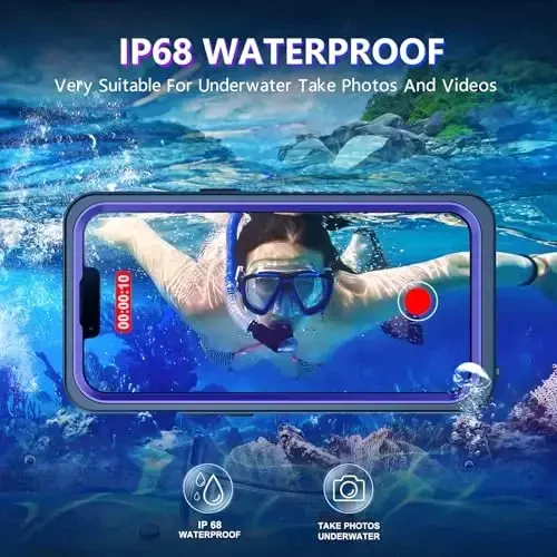 Temdan iPhone 13 Pro Max uchun mos keladigan suv o'tkazmaydigan g'ilof, o'rnatilgan ekran va kamera himoyachisi IP68 suv ostida to'liq korpus 13FT harbiy zarbaga chidamli telefon g'ilofi 6.7