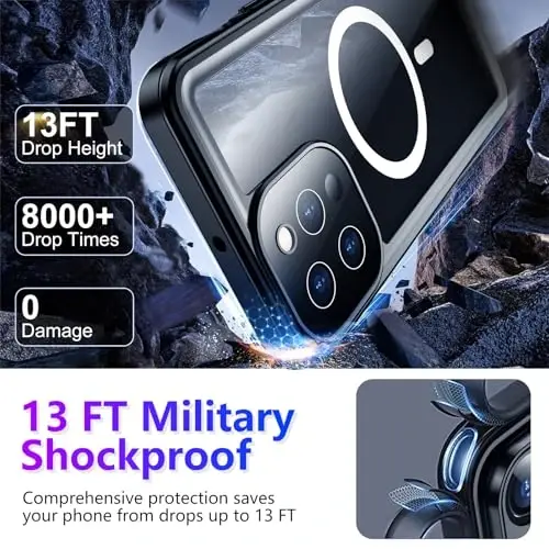 Temdan iPhone 13 Pro Max uchun mos keladigan suv o'tkazmaydigan g'ilof, o'rnatilgan ekran va kamera himoyachisi IP68 suv ostida to'liq korpus 13FT harbiy zarbaga chidamli zarbaga chidamli telefon g'ilofi 6,7