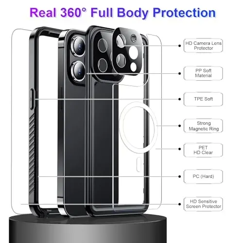 Temdan iPhone 13 Pro Max uchun mos keladigan suv o'tkazmaydigan g'ilof, o'rnatilgan ekran va kamera himoyachisi IP68 suv ostida to'liq korpus 13FT harbiy zarbaga chidamli zarbaga chidamli telefon g'ilofi 6,7