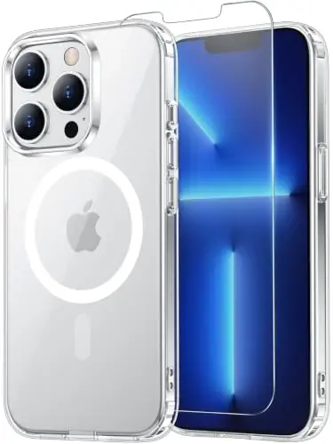 Temdan iPhone 13 Pro uchun g'ilof Clear, Magsafe bilan mos, sarg'ayishga qarshi, harbiy darajadagi himoya, zarbga chidamli ingichka magnit telefon g'ilofi, shaffof 