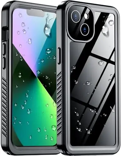 Temdan iPhone 13 uchun g'ilofga mos keladi, suv o'tkazmaydigan, o'rnatilgan ekran va kamera himoyachisi IP68 suv ostida to'liq korpus 13FT harbiy tomchiga chidamli zarbga chidamli telefon g'ilofi 6,1