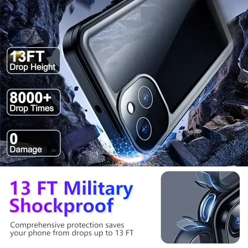 Temdan iPhone 13 uchun g'ilofga mos keladi, suv o'tkazmaydigan, o'rnatilgan ekran va kamera himoyachisi IP68 suv ostida to'liq korpus 13FT harbiy tomchiga chidamli zarbga chidamli telefon g'ilofi 6,1