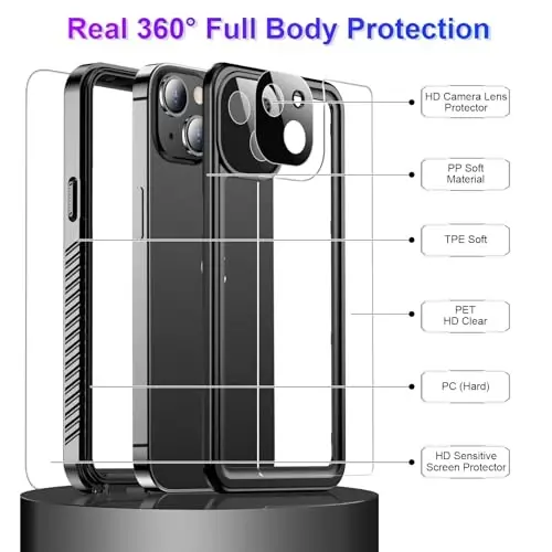 Temdan iPhone 13 uchun g'ilofga mos keladi, suv o'tkazmaydigan, o'rnatilgan ekran va kamera himoyachisi IP68 suv ostida to'liq korpus 13FT harbiy tomchiga chidamli zarbga chidamli telefon g'ilofi 6,1