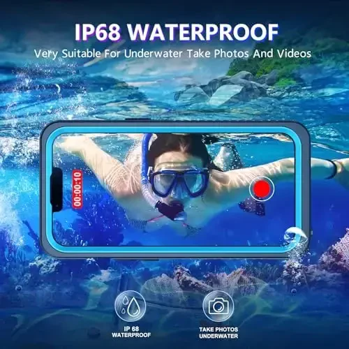 Temdan iPhone 13 uchun mos keladigan suv oʻtkazmaydigan gʻilof, oʻrnatilgan ekran va kamera himoyachisi IP68 suv ostida toʻliq korpus 13FT harbiy tomchiga chidamli zarbga chidamli telefon gʻilofi 6.1