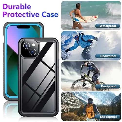 Temdan iPhone 13 uchun mos keladigan suv oʻtkazmaydigan gʻilof, oʻrnatilgan ekran va kamera himoyachisi IP68 suv ostida toʻliq korpus 13FT harbiy tomchiga chidamli zarbga chidamli telefon gʻilofi 6.1