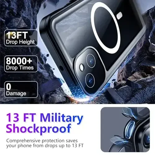 Temdan iPhone 13 uchun mos keladigan suv o‘tkazmaydigan g‘ilof, o‘rnatilgan ekran va kamera himoyachisi IP68 suv ostida to‘liq korpus 13FT harbiy zarbaga chidamli zarbaga chidamli telefon g‘ilofi 6.1