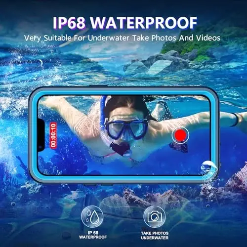Temdan Compatible with iPhone 14 Case Waterproof, Built-in Screen & Camera Protector IP68 Underwater Full Body 14FT Military Dropproof Shockproof Phone Case 6.1