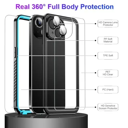 Temdan Compatible with iPhone 14 Case Waterproof, Built-in Screen & Camera Protector IP68 Underwater Full Body 14FT Military Dropproof Shockproof Phone Case 6.1