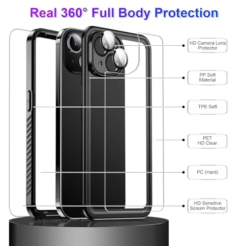 Temdan Compatible with iPhone 14 Case Waterproof, Built-in Screen & Camera Protector IP68 Underwater Full Body 14FT Military Dropproof Shockproof Phone Case 6.1