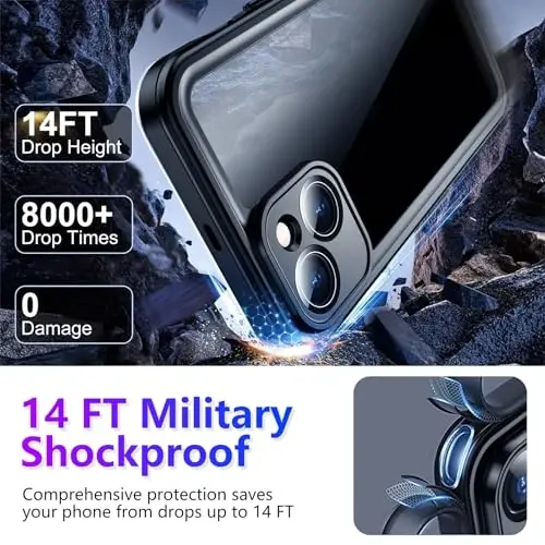 Temdan Compatible with iPhone 14 Case Waterproof, Built-in Screen & Camera Protector IP68 Underwater Full Body 14FT Military Dropproof Shockproof Phone Case 6.1